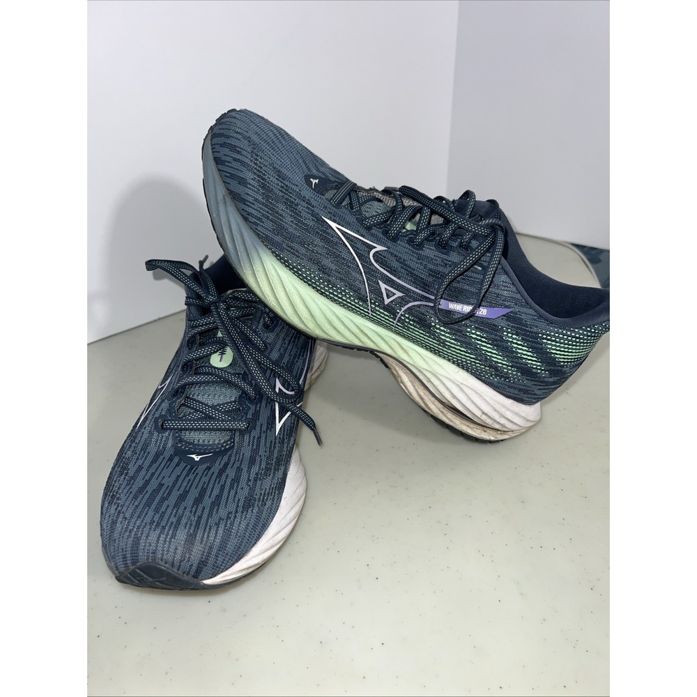 Mizuno Wave Rider 28 Blue Shite Running Shoes Sneakers Womens Size 10